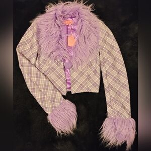 Sugar Thrillz Purple And White Plaid Fur Trim Jacket Dolls Kill